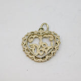 Sterling Silver "I Love You" Patterned Open Heart Charm Pendant Vintage c1970