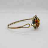 Sterling Silver Baltic Amber Boho Style Studio Bangle Bracelet Vintage c1970s