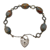Sterling Silver & Cabochon Moss Agate Charm Bracelet Vintage c1960s