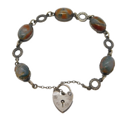Sterling Silver & Cabochon Moss Agate Charm Bracelet Vintage c1960s