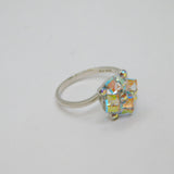 Sterling Silver Colourful Crystal Modernist Dress Ring Modern c1990 Size P 1/2