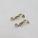 Pair of Sterling Silver Pink CZ Set Hinged Stud Drop Earrings Vintage c1970
