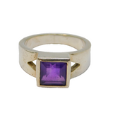 Sterling Silver Square Set Amethyst Studio Band Ring Vintage c1970 Size T 1/2