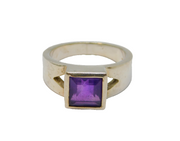 Sterling Silver Square Set Amethyst Studio Band Ring Vintage c1970 Size T 1/2