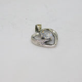 Sterling Silver CZ Set Stylised Open Heart Charm Pendant Vintage c2000