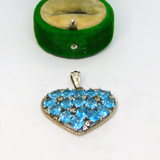 Sterling Silver Blue Glass Set Heart Charm Pendant Vintage c1970
