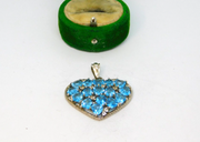 Sterling Silver Blue Glass Set Heart Charm Pendant Vintage c1970