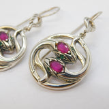 Pair of Sterling Silver, Ruby & Emerald Entwined Snake Hook Earrings Vintage
