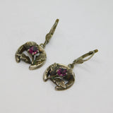 Pair of Sterling Silver Amethyst Thistle & Horseshoe Drop Earrings Vintage c1950