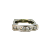 Sterling Silver 7 Stone CZ Squared Front Dress Ring Modern c1990 Size L 1/2