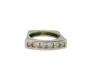 Sterling Silver 7 Stone CZ Squared Front Dress Ring Modern c1990 Size L 1/2