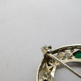 Art Deco 14ct White Gold, Emerald & Diamond Floral Dress Brooch Antique c1930s