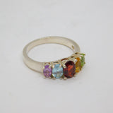 Sterling Silver Colourful Mixed Gemstone Dress Band Ring Modern c1990 Size P