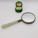 Chinese Jadeite & Painted Porcelain Backed Hand Mirror Antique c1920 Art Deco