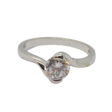 Sterling Silver Twist Set Round CZ Solitaire Dress Ring Vintage c1970 Size S 1/2