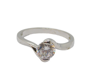 Sterling Silver Twist Set Round CZ Solitaire Dress Ring Vintage c1970 Size S 1/2