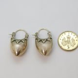 Pair of Sterling Silver Eastern Style Patterned Huggie Earrings Vintage c1970