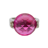 Sterling Silver Faceted Ruby & White Topaz Studio Band Ring Vintage c1990 Size P
