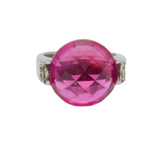 Sterling Silver Faceted Ruby & White Topaz Studio Band Ring Vintage c1990 Size P
