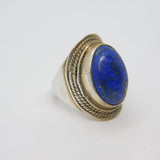 Sterling Silver Cabochon Lapis Lazuli Chunky Statement Ring Vintage c1970 Size L
