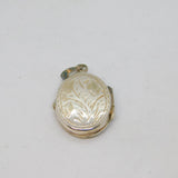 Sterling Silver Fern Pattern Oval Double Locket Charm Pendant Vintage c1970
