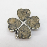 Sterling Silver & Granite Set Lucky Shamrock Brooch Antique c1920s Art Deco