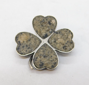 Sterling Silver & Granite Set Lucky Shamrock Brooch Antique c1920s Art Deco