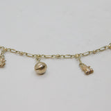 Sterling Silver 6 Bells & 4 Teddybears Charm Bracelet Vintage c1950