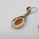 Pair of Large Sterling Silver Baltic Amber Set Hook Earrings Vintage c1970