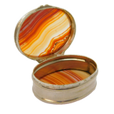 Victorian Silver Plated & Red Banded Agate Pill Box Antique c1840s