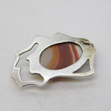 Studio Jewellery Large Sterling Silver Banded Agate Pendant Vintage c1970s