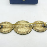 George V .500 Silver Gilt Shilling & Sixpence Coin Brooch Antique 1928 Deco