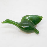 Silver Plated Carved Nephrite Jade Flying Goose Brooch Pin Vintage c1970s