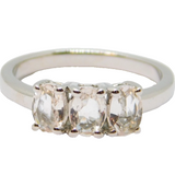 Sterling Silver Triple Stone White Topaz Dress Ring Vintage c1970 Size N 1/2