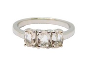 Sterling Silver Triple Stone White Topaz Dress Ring Vintage c1970 Size N 1/2