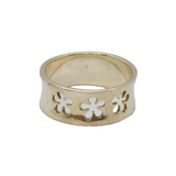 Sterling Silver Triple Cut Out Flowers Dress Band Ring Modern c2000 Size R