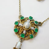 Austro-Hungarian Sterling Silver, Enamel, Emerald & Pearl Necklace Antique