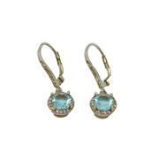 Pair of Sterling Silver Blue & White Topaz Leverback Drop Earrings Modern c1990