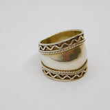 Sterling Silver Graduating Patterned Wide Band Dress Ring Vintage c1970 Size Q