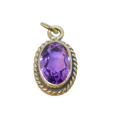 Sterling Silver Faceted Oval Amethyst Drop Charm Pendant Vintage c1970