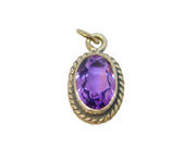 Sterling Silver Faceted Oval Amethyst Drop Charm Pendant Vintage c1970
