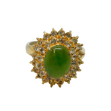 Sterling Silver Gilt Cabochon Moss Agate & Paste Dress Ring Vintage c1970 Size N