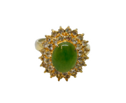 Sterling Silver Gilt Cabochon Moss Agate & Paste Dress Ring Vintage c1970 Size N
