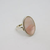 Sterling Silver Natural Pink Shell Statement Ring Vintage c1970 Size O 1/2