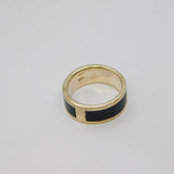 Sterling Silver Black Enamel Pattern Wedding Band Ring Vintage c1970 Size R