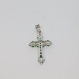 Sterling Silver Multi-Stone Emerald Cross Charm Pendant Vintage c1970