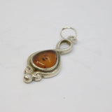 Sterling Silver Baltic Amber Peardrop Charm Pendant Vintage c1970