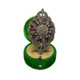 Sterling Silver 8 Garnet & Marcasite Set Statement Ring Modern c1990 Size N