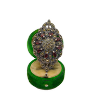 Sterling Silver 8 Garnet & Marcasite Set Statement Ring Modern c1990 Size N