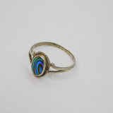 Sterling Silver Oval Abalone Shell Dress Ring Vintage c1970 Size N 1/2